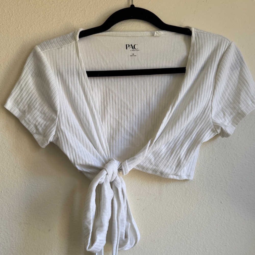 PacSun Ivory Ribbed Tie-Front Blouse